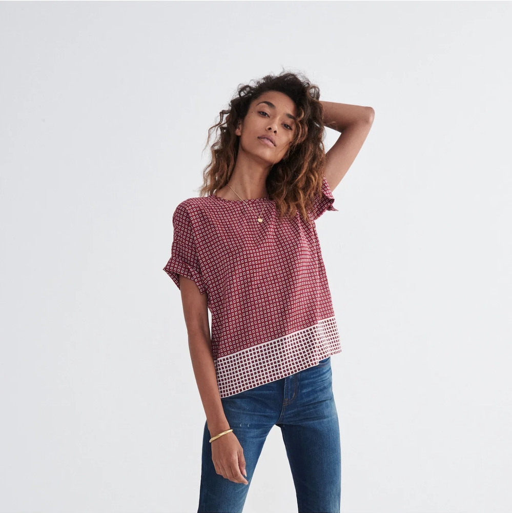 Madewell Silk Red Patterned Top